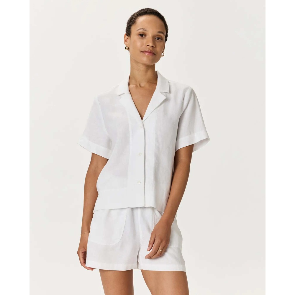 Quince European Linen Short Sleeve Shirt White Button Down Top Medium NWT